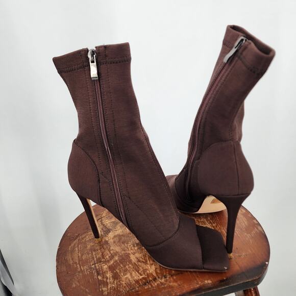 New Simmi Mona Brown Sock Heels Peep Square Toe Size‎ 6 - Picture 4 of 8